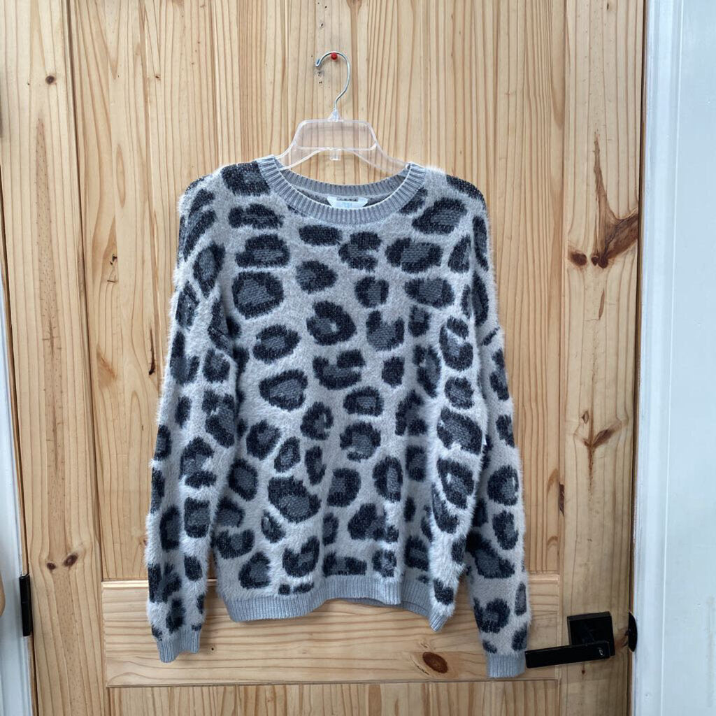 WOMENS TIME & TRU SWEATER LT GREY LEOPARD S