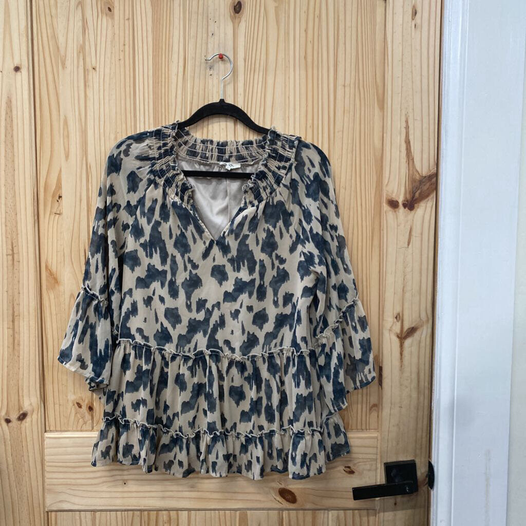 WOMENS ENTRO CASUAL TOP TAN/BLK S