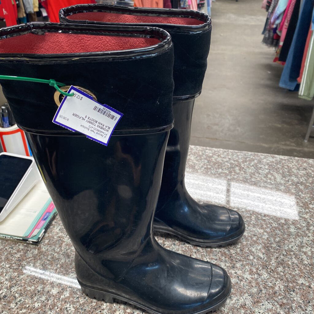 WOMENS TOMMY HILFIGER BLK RAIN BOOTS 5