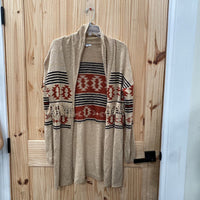 WOMENS MAURICES SWEATER CARDIGAN TAUPE/NAVY BLUE/RUST M