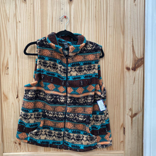 WOMENS SHEIN FLEECE VEST BROWN/TURQUOISE/ORANGE XL
