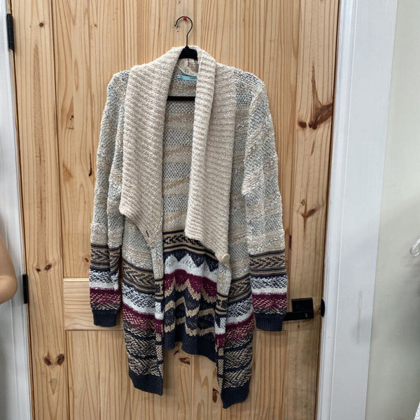 WOMENS MAURICES SWEATER CARDIGAN BEIGE/DK GREY/WINE XL