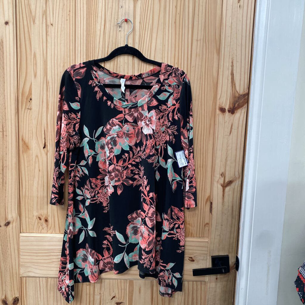 WOMENS HONEY ME CASUAL LS TOP BLK/CORAL /AQUA L