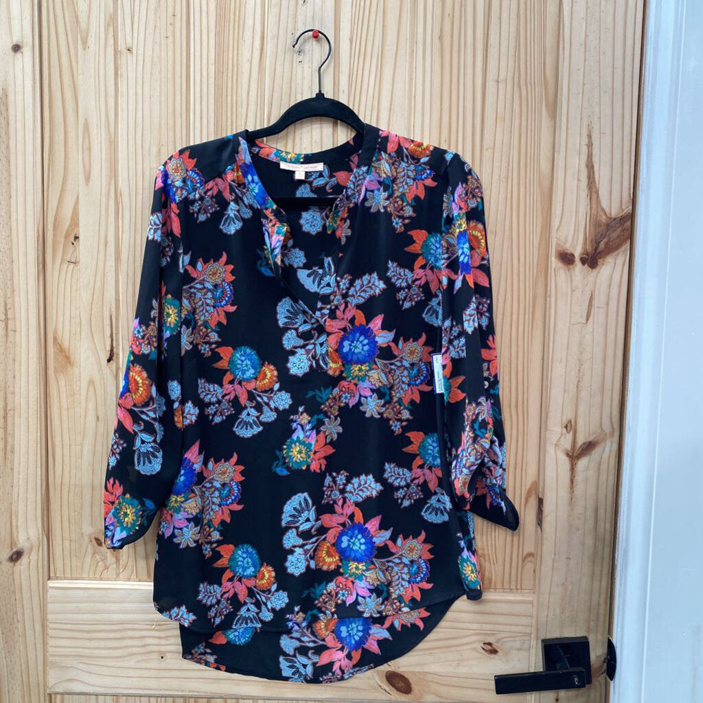 WOMENS GIBSON LATIMER CASUAL LS TOP BLK/TEAL/CORAL L