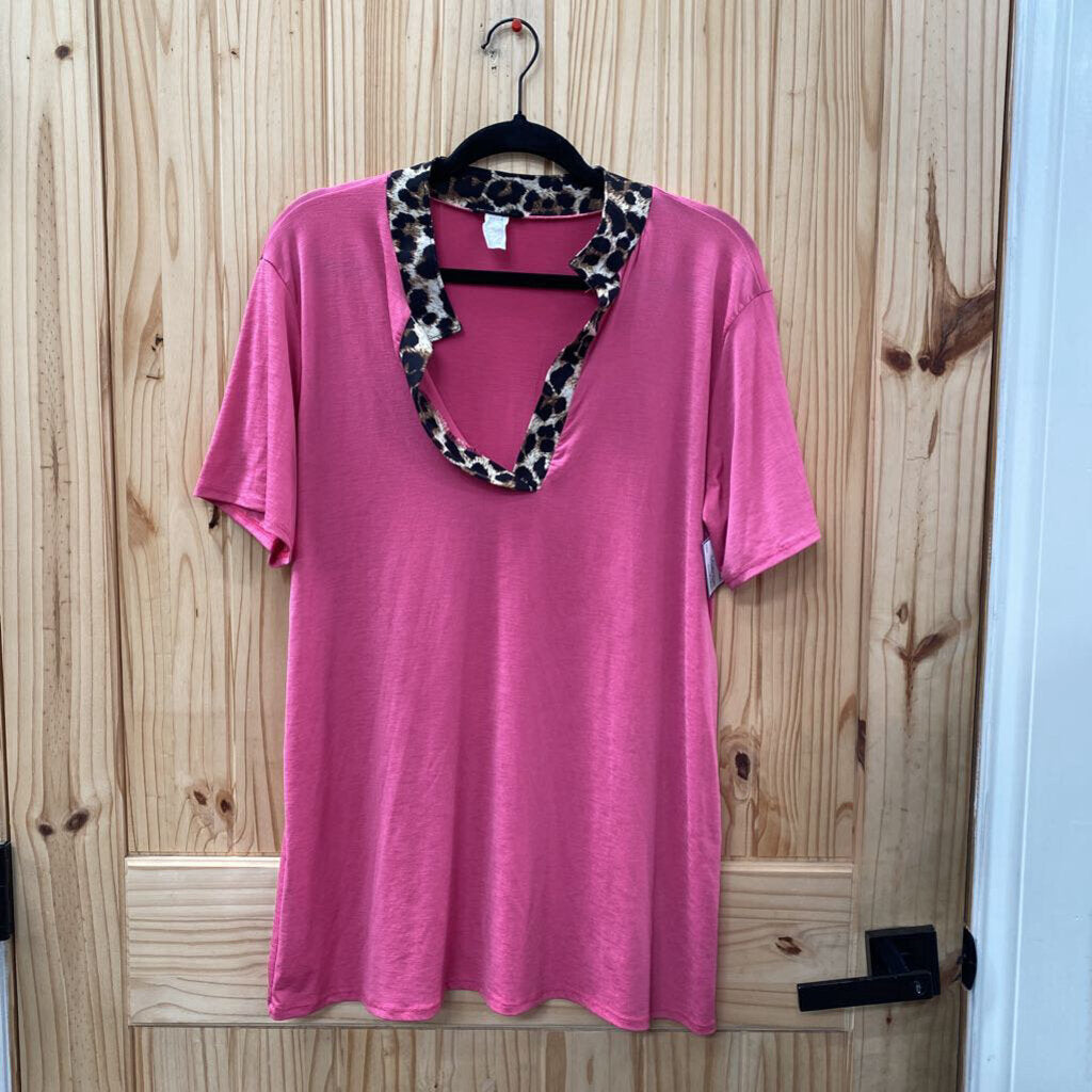 WOMENS HEIMISH U.S.A PINK/LEOPARD TOP XL