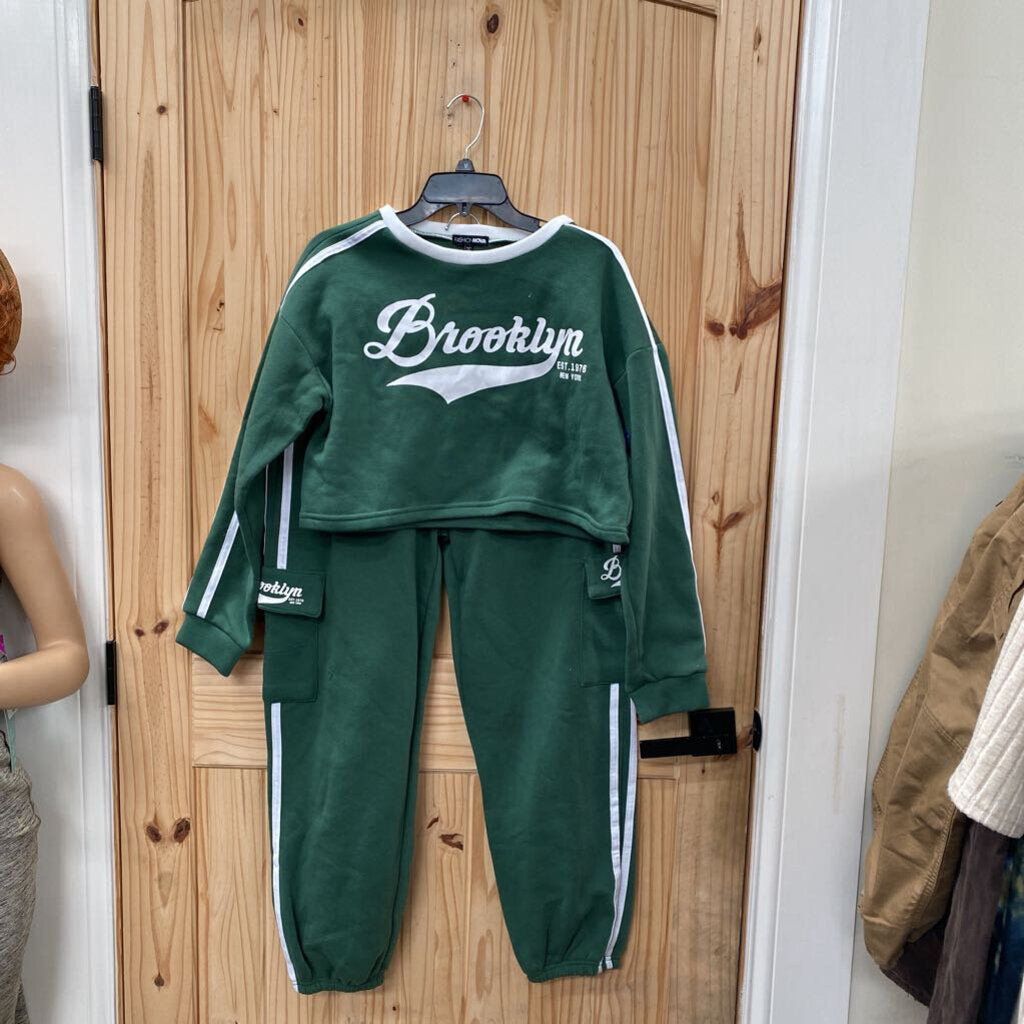 WOMENS FASHIONOVA 2PC SET GREEN/WHITE L