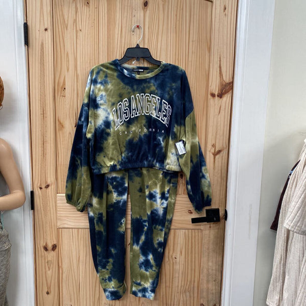 WOMENS FASHIONOVA 2PC SET GREEN/BLUE/WHITE LOS ANGELES 1X