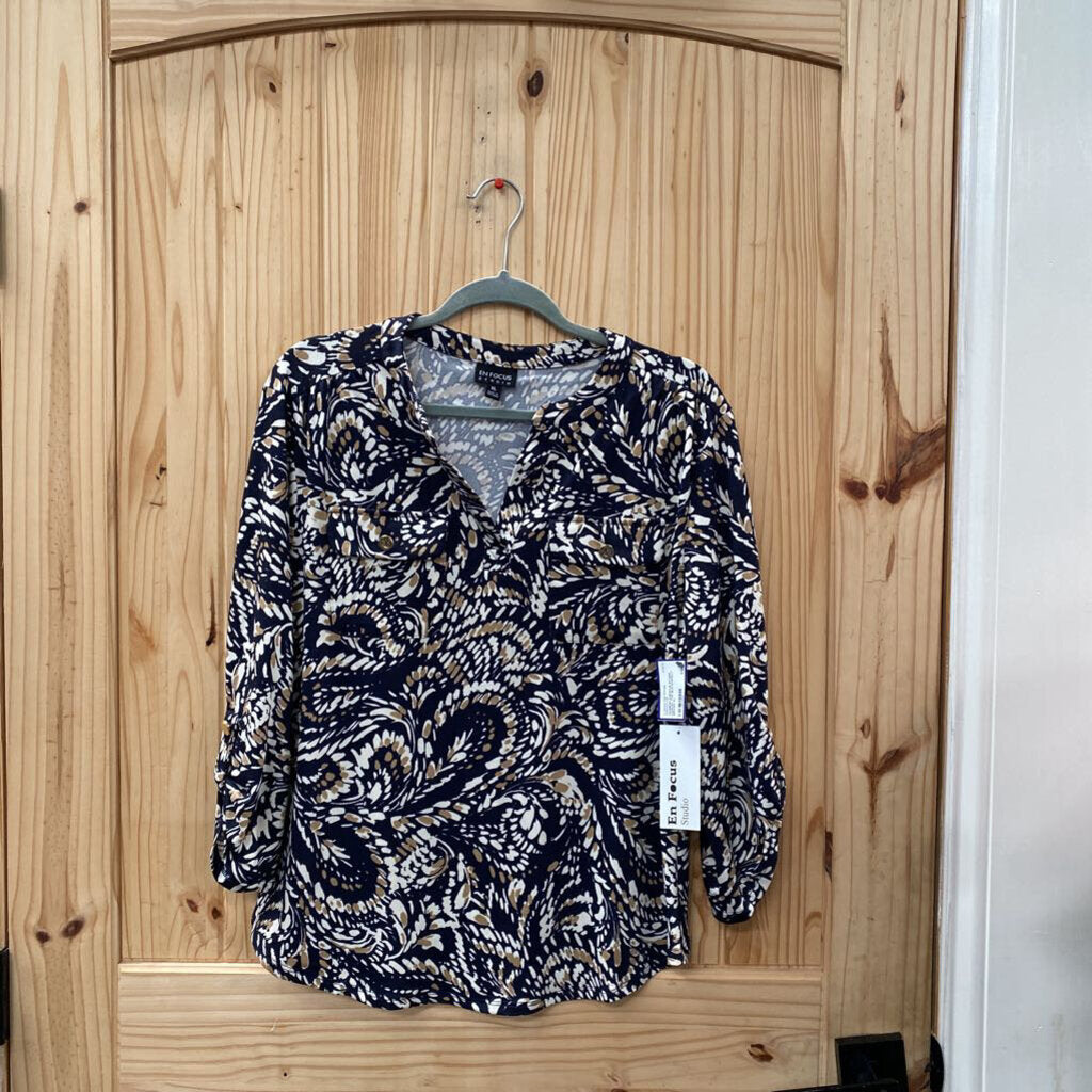 WOMENS ENFOCUS STUDIO CASUAL TOP BLK/WHITE/LT BROWN XL