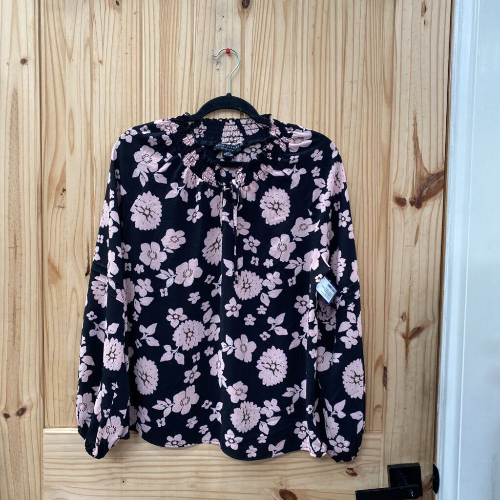 WOMENS SOCIAL STANDARD BLK FLORAL CASUAL TOP XL