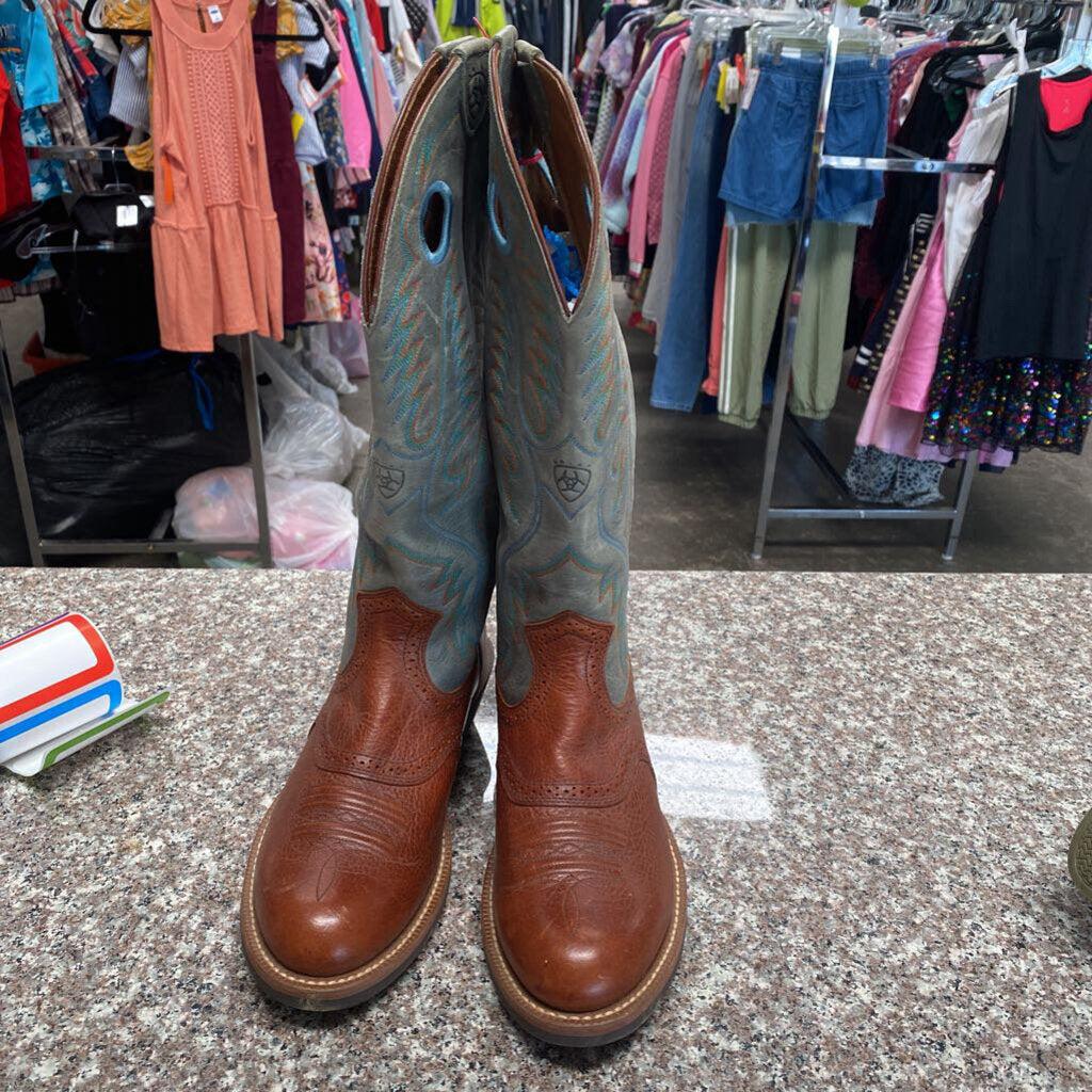 MENS ARIAT BOOTS LT GREEN/CHESTNUT 8D LIKE NEW