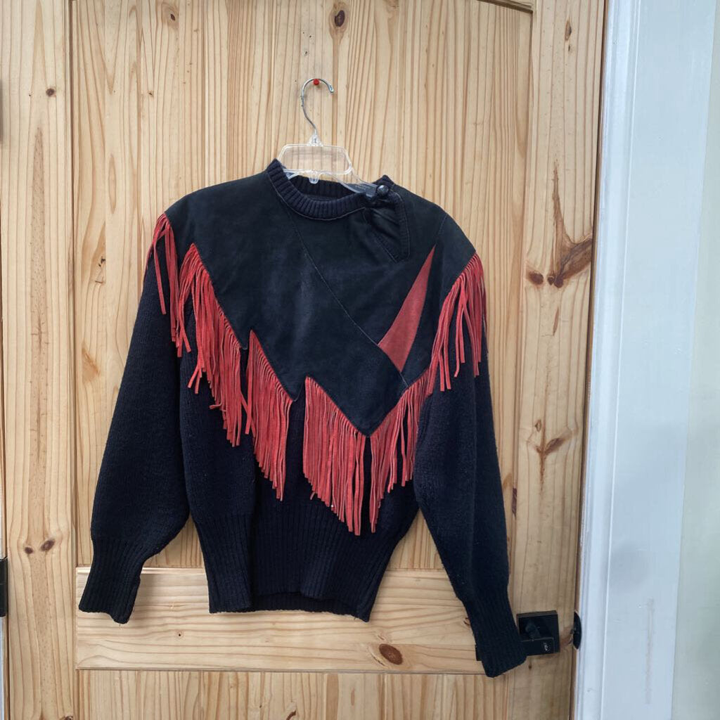 WOMENS PIONEER WEAR SWEATER BLK W/RED FRINGE M