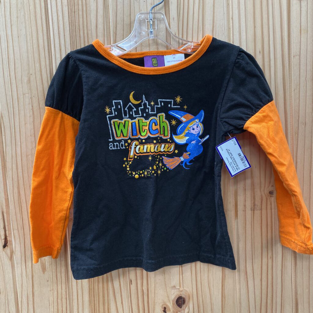 GIRLS WITCH AND FAMOUS LS ORANGE/BLK SHIRT 4T