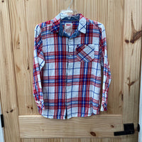 BOYS LEVIS LS PLAID FLANNEL SHIRT RED/WHITE/BLUE L 12/13