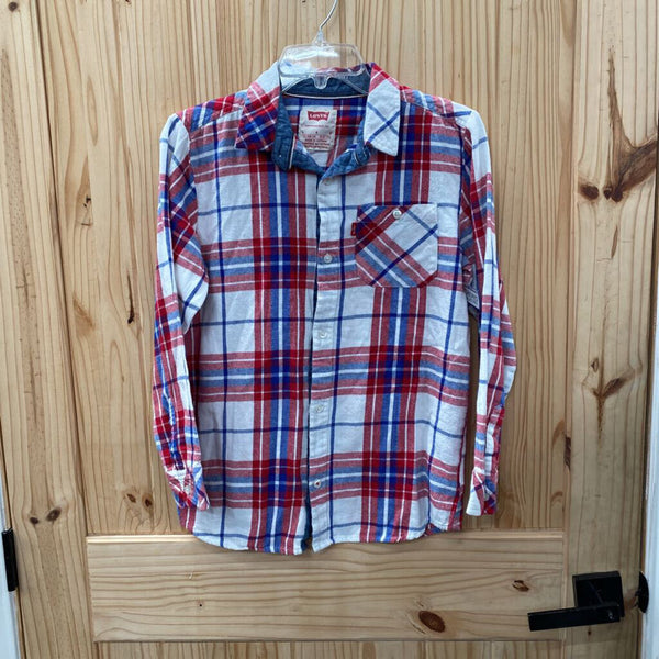 BOYS LEVIS LS PLAID FLANNEL SHIRT RED/WHITE/BLUE L 12/13