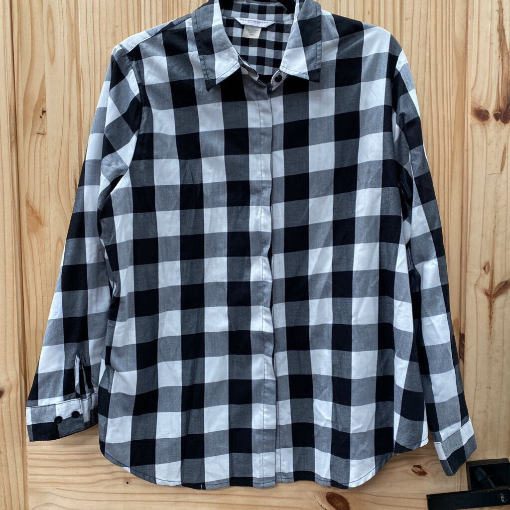 WOMENS ALLISON DALEY BLK/WHITE CHECKERED BUTTON UP SHIRT 18W