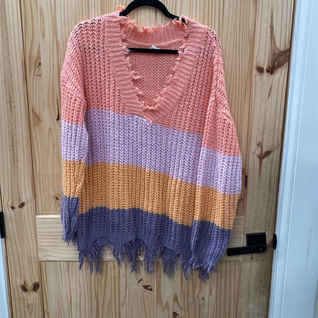 WOMENS WISHLIST SWEATER PURPLE/PINK/CORAL M/L