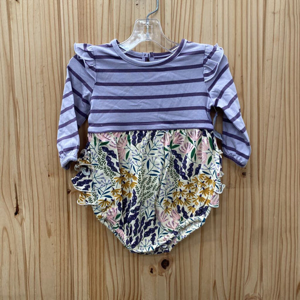 GIRLS RUFFLE BUTTS LT PURPLE/FLORAL LS ONESIE SHIRT 6/12M NWT
