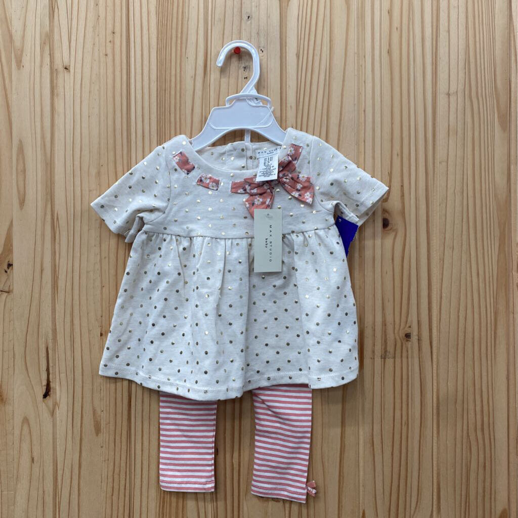 GIRLS MAX STUDIO 2PC SET IVORY/MAUVE FLORAL 6/9M NWT