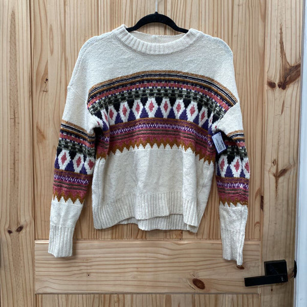 WOMENS AMERICAN EAGLE SWEATER IVORY/MULTI COLOR XS