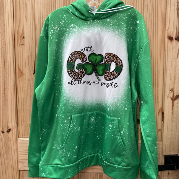 WOMENS WITH GOD ALL THINGS ARE POSSIBLE GREEN/WHITE HOODIE XL