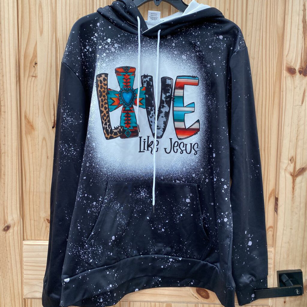 WOMENS LOVE LIKE JESUS BLK/WHITE HOODIE L
