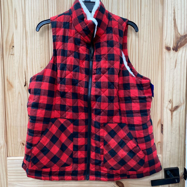 WOMENS MAURICES RED/BLK PLAID VEST 0 NWT