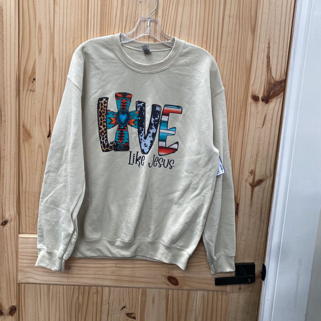 WOMENS LOVE LIKE JESUS TAUPE SWEATSHIRT M
