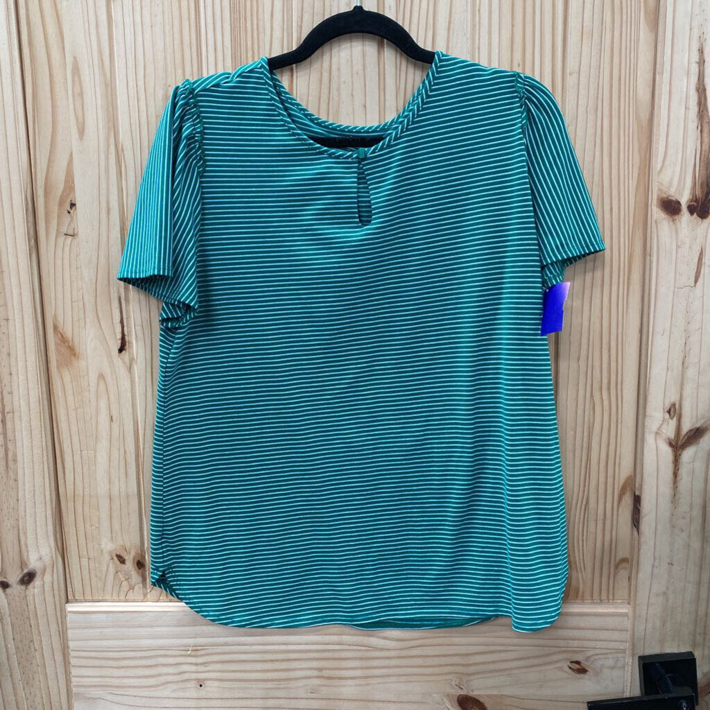 WOMENS VAN HEUSEN GREEN/WHITE STRIPE TOP L