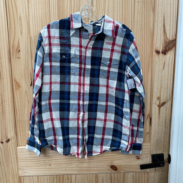 BOYS WALLS LS PLAID SNAP UP SHIRT RED/IVORY/BLUE XL 14