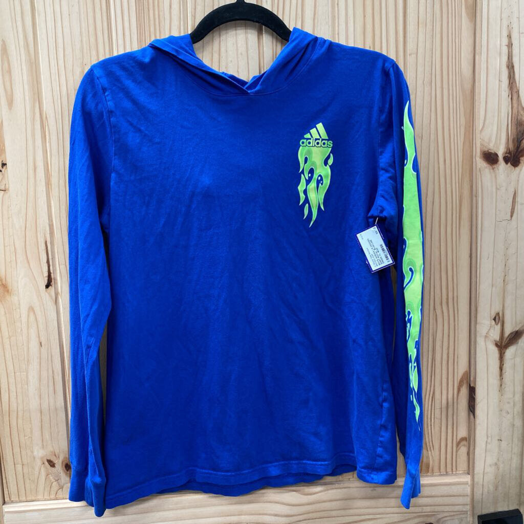 BOYS ADIDAS LS HOODED SHIRT ROYAL BLUE/LIME GREEN XL 18/20