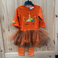 GIRLS RARE EDITIONS 2PC SET ORANGE W/UNICORN 4T