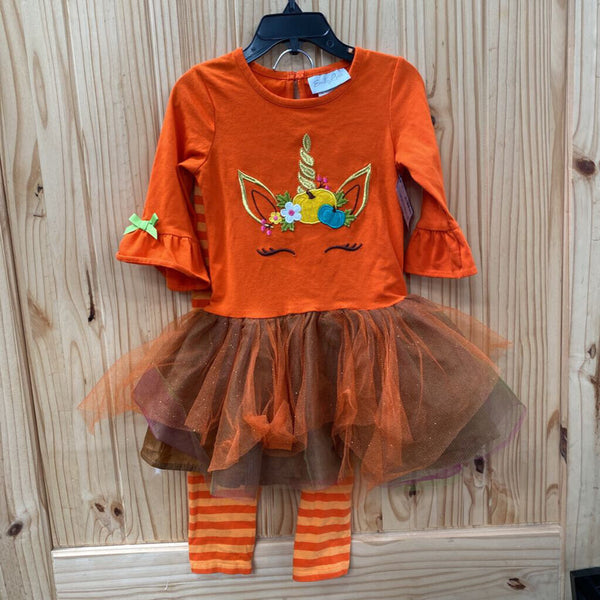 GIRLS RARE EDITIONS 2PC SET ORANGE W/UNICORN 4T