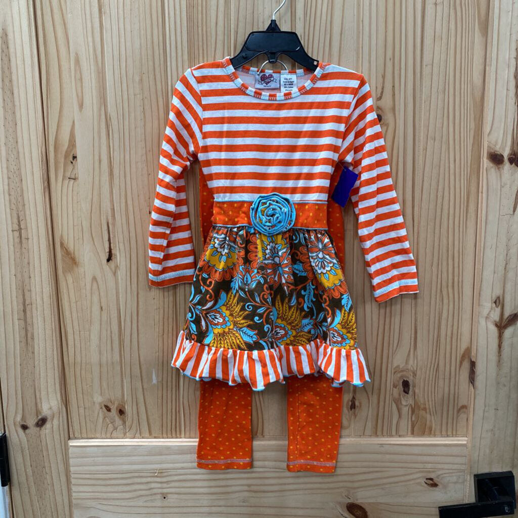 GIRLS ANN LOREN 2PC SET ORANGE/BROWN/WHITE 4/5T