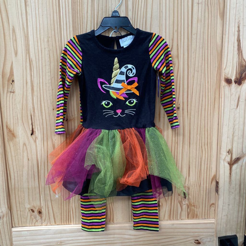 GIRLS EMILY ROSE 2PC SET W/UNICORN CAT PURPLE/ORANGE/BLK/GREEN 3T