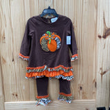 GIRLS RARE EDITIONS 2PC SET ORANGE/WHITE/BROWN W/PUMPKIN 3T