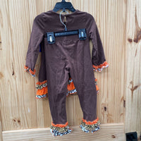 GIRLS RARE EDITIONS 2PC SET ORANGE/WHITE/BROWN W/PUMPKIN 3T