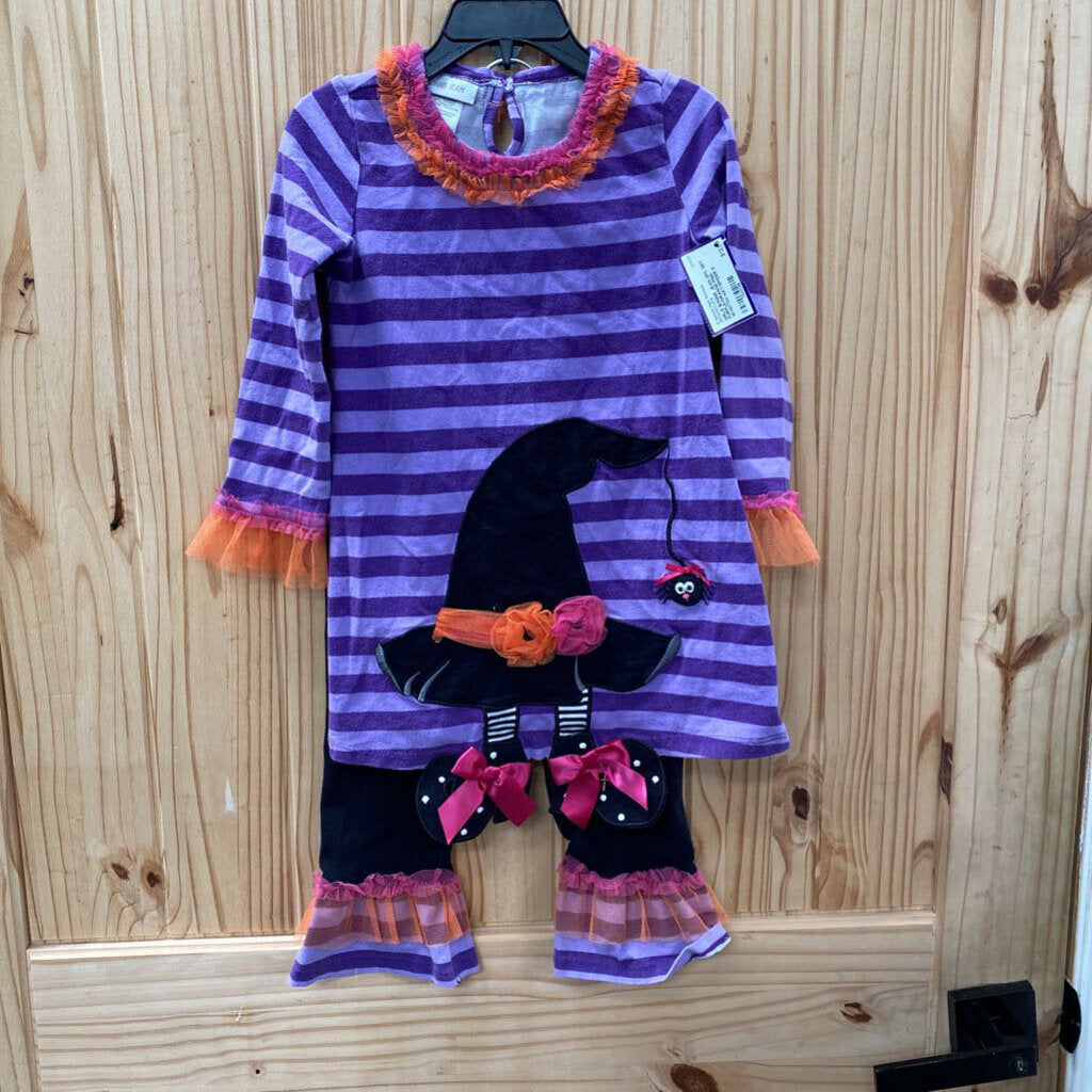 GIRLS BONNIE JEAN 2PC SET PURPLE/ORANGE/PINK W/WITCH HAT/SPIDER 5