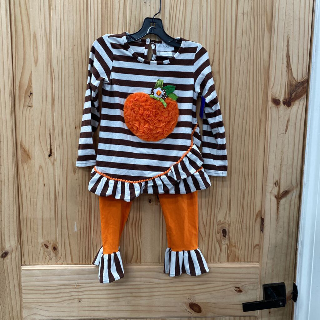 GIRLS EMILY ROSE 2PC SETBROWN/WHITE/ORANGE W/PUMPKIN 4T