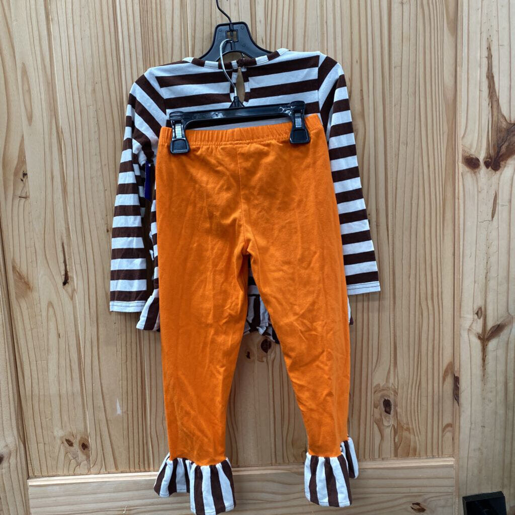 GIRLS EMILY ROSE 2PC SETBROWN/WHITE/ORANGE W/PUMPKIN 4T