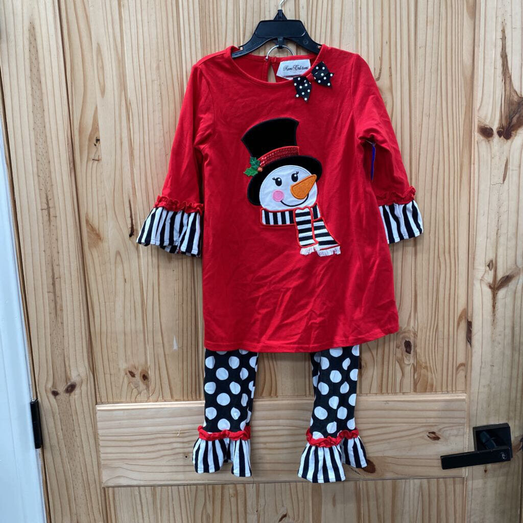 GIRLS RARE EDITIONS 2PC SET RED/WHITE/BLK W/SNOWMAN 6