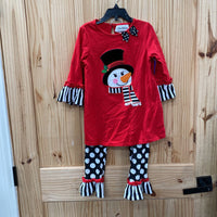GIRLS RARE EDITIONS 2PC SET RED/WHITE/BLK W/SNOWMAN 6