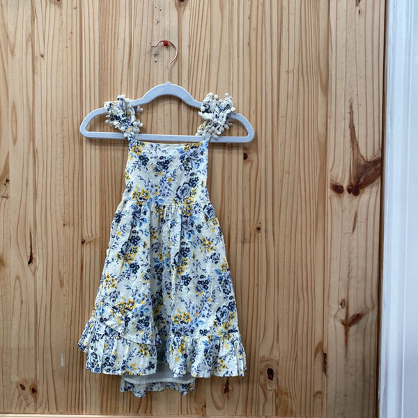 GIRLS JOIE LT BEIGE FLORAL SL DRESS