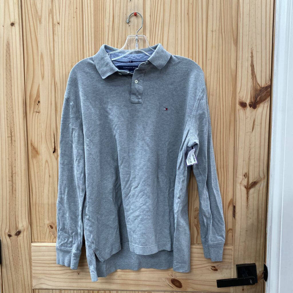 MENS TOMMY HILFIGER LS GREY POLO SHIRT L