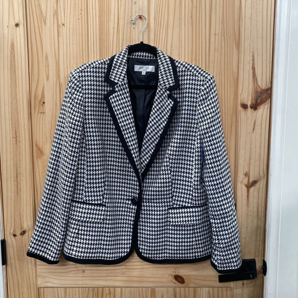 WOMENS KASPER BLK/WHITE HOUNDSTOOTH CASUAL BLAZER 18