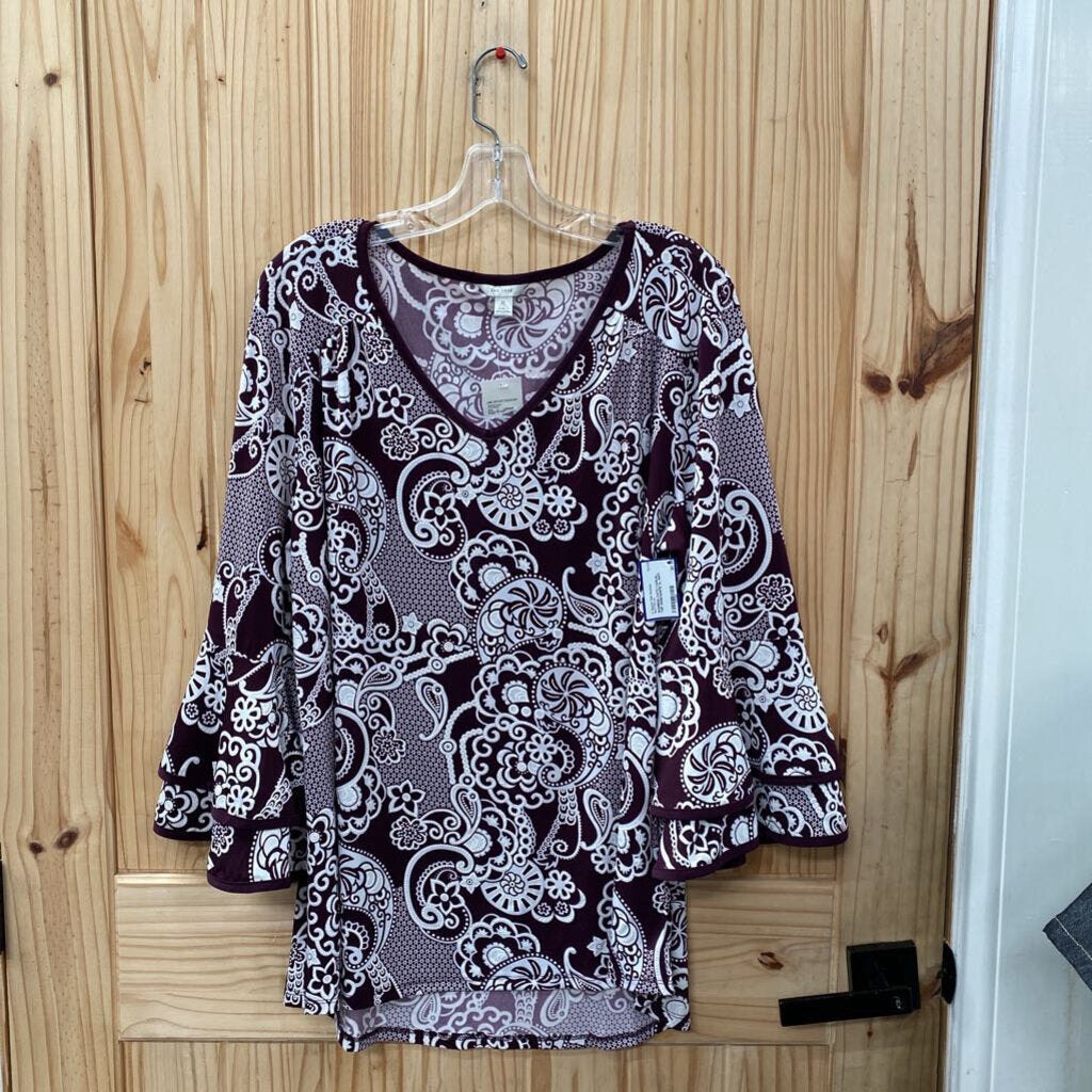 WOMENS CATO CASUAL TOP WINE/WHITE XL NWT