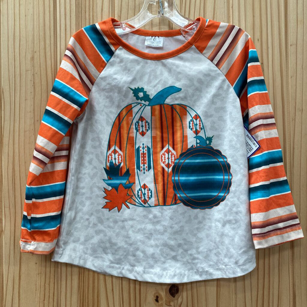 GIRLS LS SHIRT GREY/ORANGE/TEAL/BEIGE W/PUMPKIN L 5