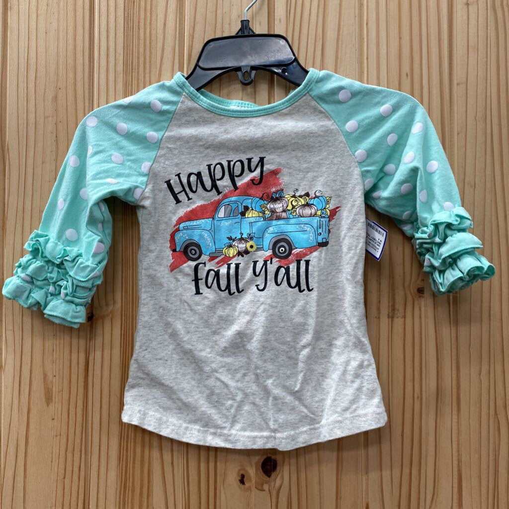 GIRLS HAPPY FALL YALL MINT/GREY TRUCKS/PUMPKINS M 4