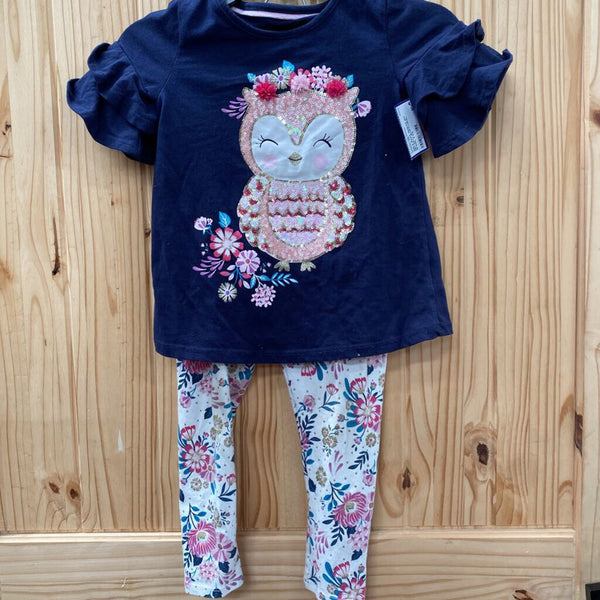 GIRLS ISAAC MIZRAHI 2PC SET NAVY BLUE/FLORAL W/OWL S 5/6