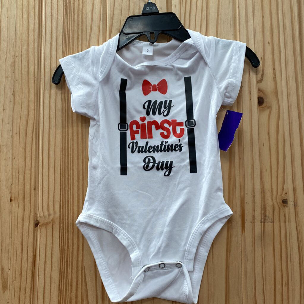 MY FIRST VALENTINE'S DAY ONESIE RE/WHITE/BLK 3T