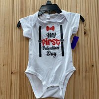 MY FIRST VALENTINE'S DAY ONESIE RE/WHITE/BLK 3T